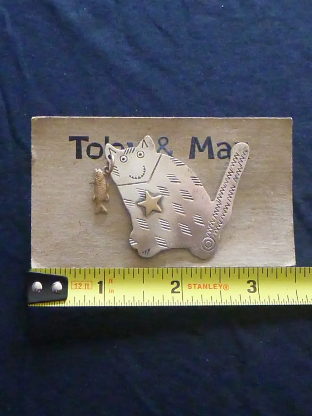 Vintage Toby & Max Sterling Silver Cool Cat Brooch Pin on Original Card